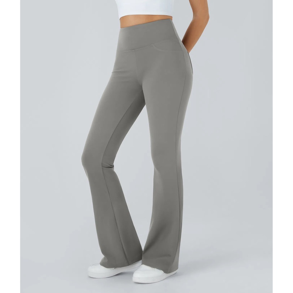 NWT Halara Small Petite Gray DayStretch High Waisted Flare Yoga Leggings Pockets